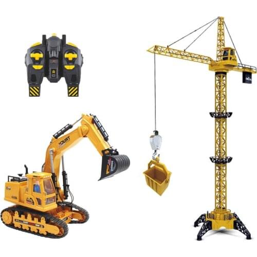 2.4Ghz 8 Channel RC Crane Excavator Toy Remote Control Engineering Car and Plastic Hange Tower Vehicle For Kids Christmas Gifts