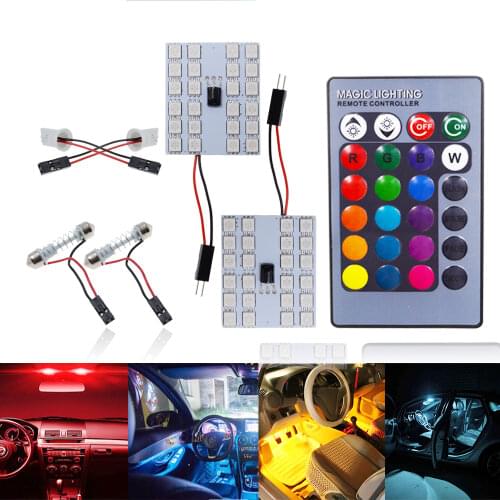 2pcs T10 RGB 5050 24SMD Car Led BA9S DC 12V Remote Controller RGB Panel Interior Auto Bulb Atmosphere Dome Festoon Adapter Lamp