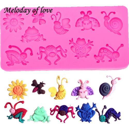 3D Chrysanthemum insects bees frog snails DIY fondant cake decorating tools silicone mold Sugar Chocolate Moulds T0019