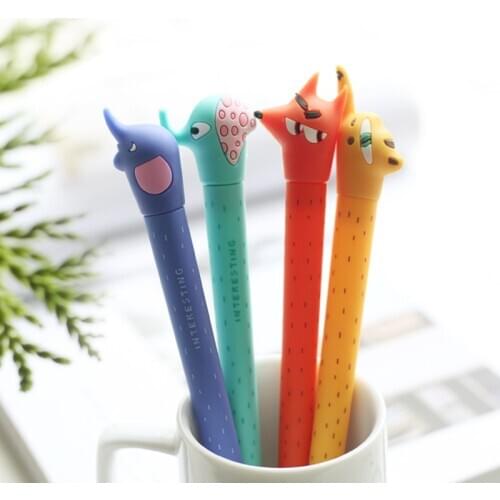 4pcs Cute Family Gel Pen Set Long Nose Cartoon Animal 0.5mm Ballpoint Black Color Ink Pens Kids Gift School Supplies F582