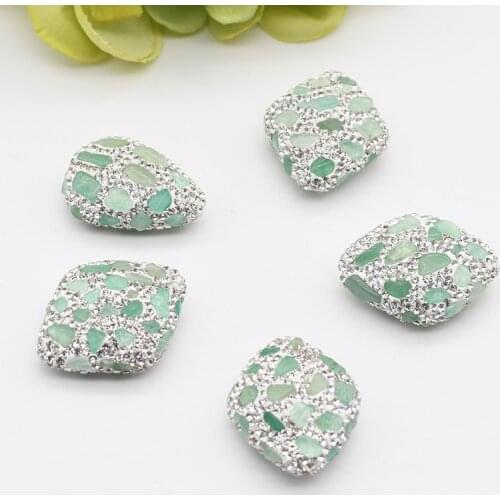 5 pcs/lot 33x25mm High Quality Light Green Larimar diamond Beads Trimmed With Crystal Zircon