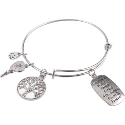 5PCS Fashion Expandable Wire Bangle The Love Between Mother Daughter Charm Bracelet #92080
