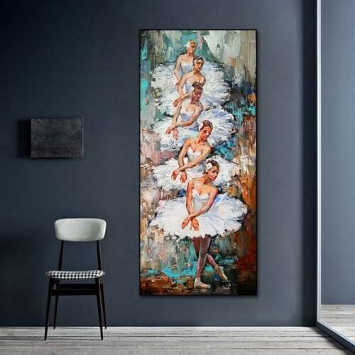Abstract Ballet Girl Oil Painting on Canvas Posters and Prints Dancing Ballerina Wall Art Cuadros Picture for Living Room Decor