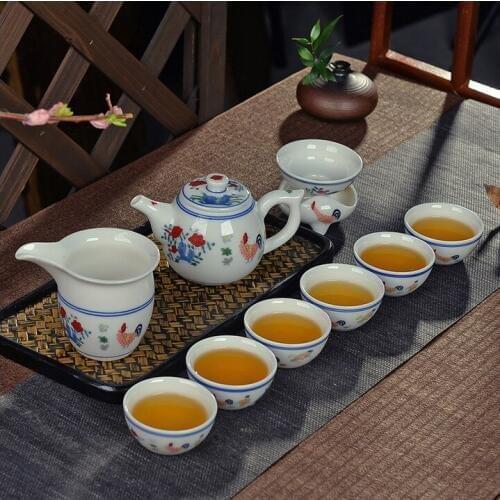 Jingdezhen antique hand-painted Ming Chenghua chicken bucket color cylinder cup tea set Kung Fu ceramic gifts