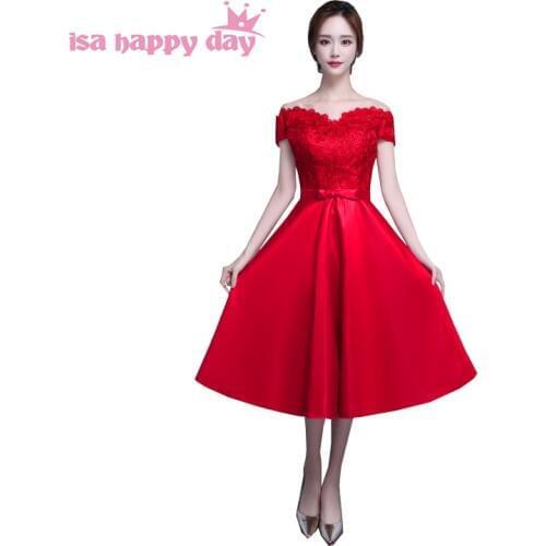 Boat satin corset back tea length prom dress styles amazing sweet 16 beautiful dresses for formal green red ball gowns H4145