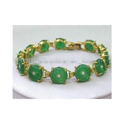 Free shipping Crystal Inlay Green stone Bracelet 7.5" AAA KGP