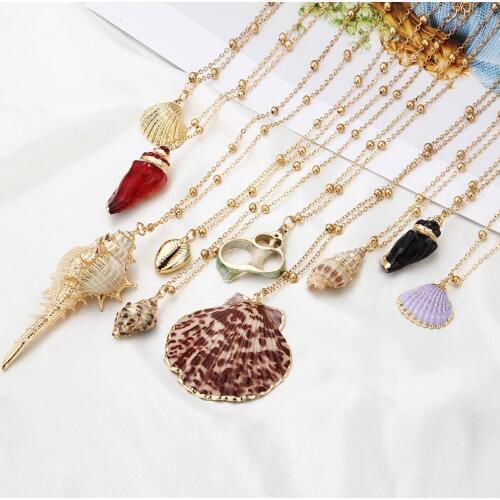 Bohemia Shell Chain Necklace Sea Beach Conch Seashell Pendant Necklaces For Women Girl Choker Cowrie Summer Fashion Jewelry Gift