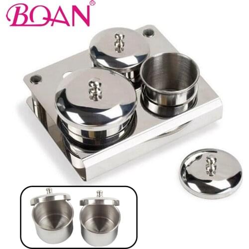 BQAN 3Pc/1Set Professional Manicure Sterilizer Tools Mini Stainless Steel Salon Nail Art Tray Container Liquid Powder Holder