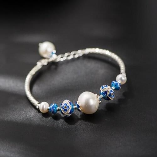 Starfield Hand-woven Pearl Bracelet Silver 925 Sterling Silver Bracelet Cloisonne Natural Freshwater Pearl Beads Jewelry