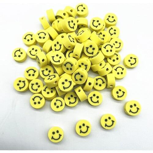 30pcs10mm Yellow Smiley Face Beads Polymer Clay Spacer Loose Beads for Jewelry Making DIY Bracelet Accessories
