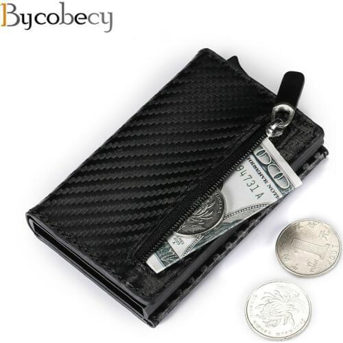 Bycobecy 2020 New RFID Smart Wallet Credit Card Holder Metal Thin Slim Men Wallets Pop Up Minimalist Wallet Small Coin Purse