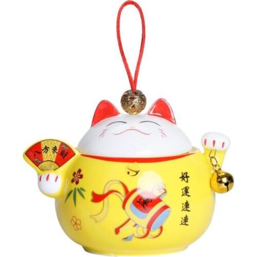 Teaware for Wedding Birthday Creative Gift Auspicious Home Decor Ceramic Lucky Cat Tea Caddy Sealed Storage Tea Box Jar