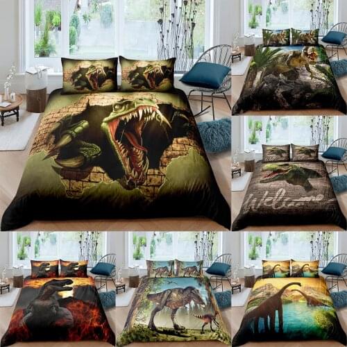 Dekbedovertrek 240x220 Dinosaur Bedding Set Boys Teens 3D Sunset Duvet Cover Bedclothes 2/3pcs Home Luxury Housse De Couette