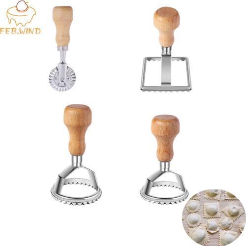 Wooden Hand Ravioli Maker Set RoundSquare Ravioli Mold/Stamps/Cutter Dough Press Pastry Cutter Wheel Cookie Cutter Sealer 014
