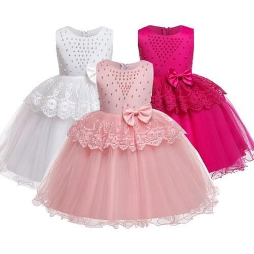 Toddler Baby Princess Dress Summer Princess Flower Lace Beaded tulle Frocks Kids Girls Party ball gowns for 1 2 4 6 8 10 Years