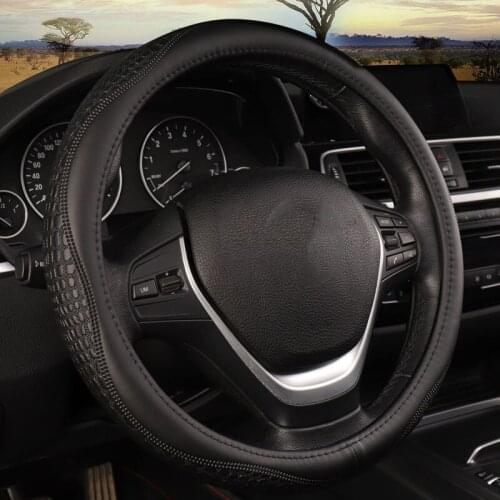 Car Steering Wheel Covers Shoulder Protection Shell Skidproof Cowhide Crocodile Pattern Auto Steering Wheel Protector