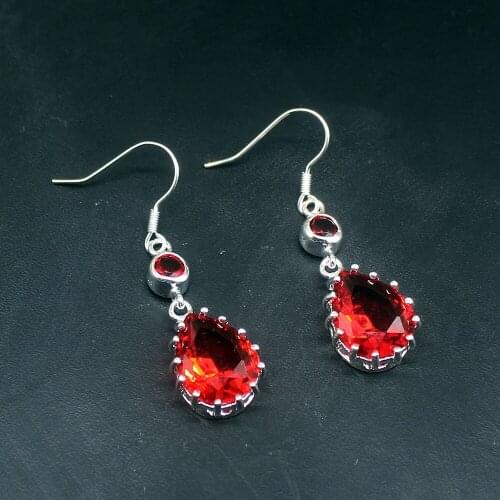 Gemstonefactory Big Promotion Single 925 Silver Teardrop Red Garnet Dangle Drop Earrings Jewelry for Women Mom 20213739