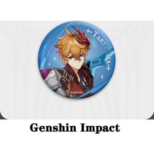 Game Genshin Impact Cosplay Diy Accessories Venti Tartaglia Metal Badge Anime Project Laser Button Halloween Tinplate Props Toys