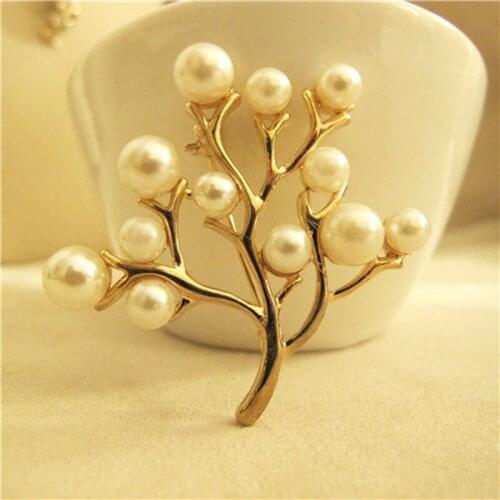 Exquisite gold metal pearls wishing tree pin brooch fashion badge ornament jewelry accessory 3pcs lot