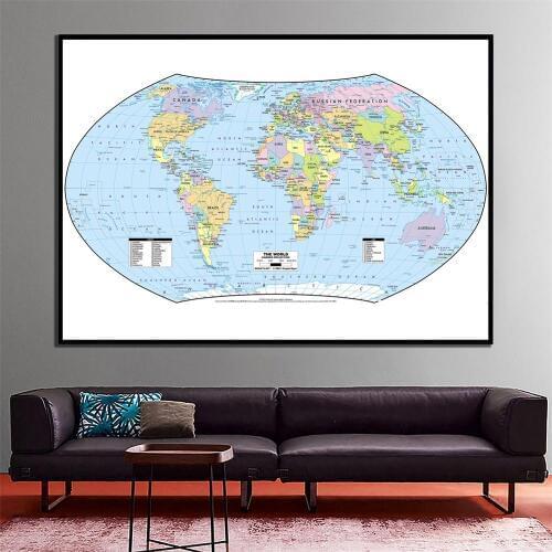 60x120cm The World Hammer Projection Fine Canvas Spray Painting World Map For Living Room Wall Decoration