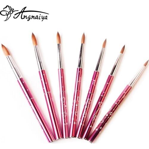 ANGNYA New 1pcs #4#6#8#10#12#14#16#18#20#22 Kolinsky Sable Nail Art Brush Acrylic Brush Pink Metal Crystal Acrylic Salon S017