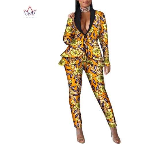 New BintaRealWax African Clothesfor Women Long Sleeve Tops and Pant Sets Cool Suits African Clothing 2 Pieces Sets WY8302