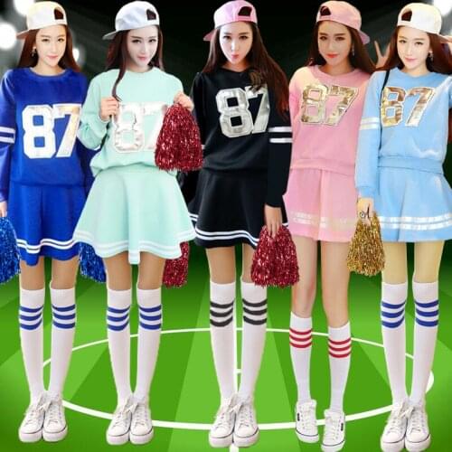 Lovely Long sleeve adult cheerleading cheerleader uniform ballroom dance skirt costume callisthenics modern clothes