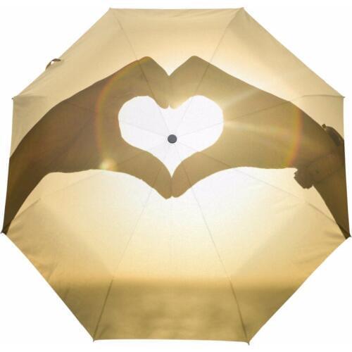 Creative Heart Pattern Automatic Umbrella Fashion High Quality Business Umbrellas Three Folding Windproof Rainproof Paraguas