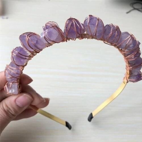 Quartz Crystal Crown Natural Raw clear Stone Amethyst Angel Aura Gold Comb Bridal Princess Mermaid Hair Accessories