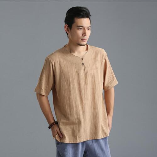 Summer Cool Cotton Linen T Shirt Men Casual Chinese Style T-shirt Plus Size M-4XL 5XL 6XL Loose Mens T-Shirts Button Solid Tops