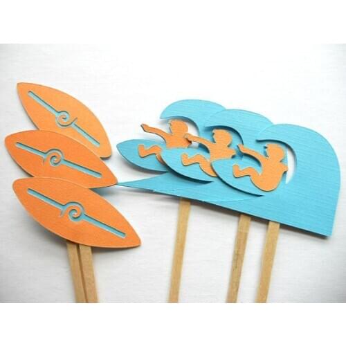 Fashion Surf Party-Beach Party-Surfboard-Surfer cupcake toppers sea wedding cocktail Party Food Picks