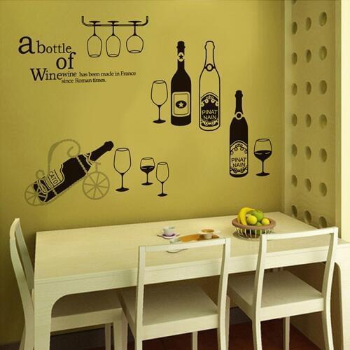 A Bottle of Wine Black Wall Stickers Kitchen Room Decoration Cupboard Wardrobe Decoration Decals Bar Window Mural Art Wall Decor