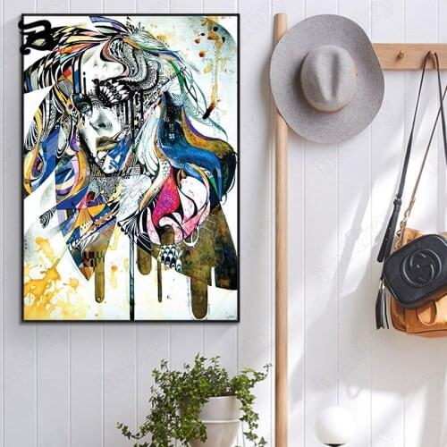 Canvas Painting Abstract Woman Wall Art Painted Graffiti Portrait Painting Canvas Poster and Print Wall Picture for Living Room