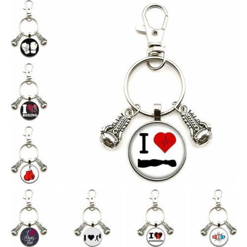New Fashion Glass Lobster Buckle Boxing Gloves Pendant Boxing Sports Keychain DIY Men and Women Car Accessories Key Ring Gift