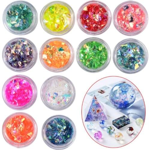 12 box/set Manicure Shell Cellophane Colorful Candy Aurora Papers Hard Epoxy Filling Nail Polish Adhesive Decorative Dotted
