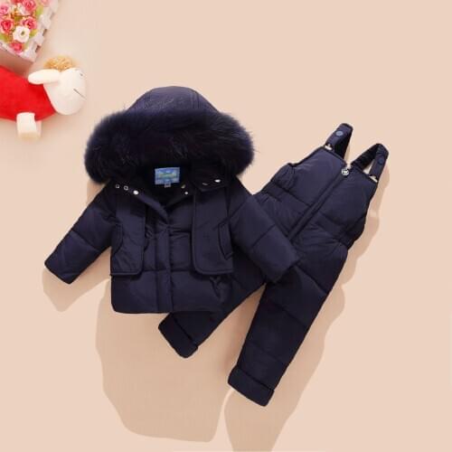 New Childrens down Jacket Set Boys Girls down Coat Small Childrens Large Fur Collar down Two-Piece Winter Thicken