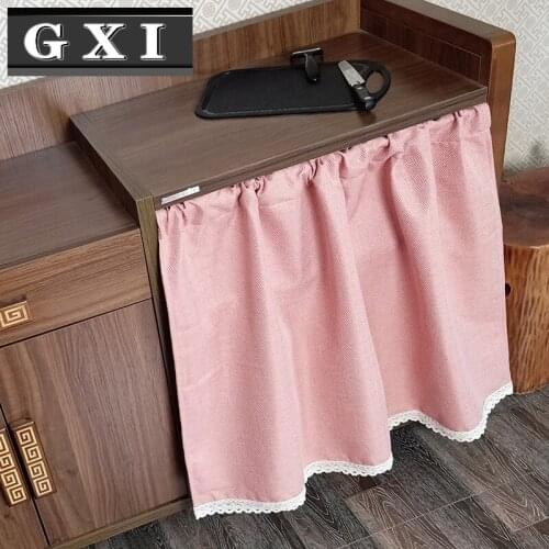 Solid Color Short Curtains Dustproof Half-curtain for Cupboard Wardrobe Cover Washable Cabinet Curtain Kitchen Home Cafe Decor