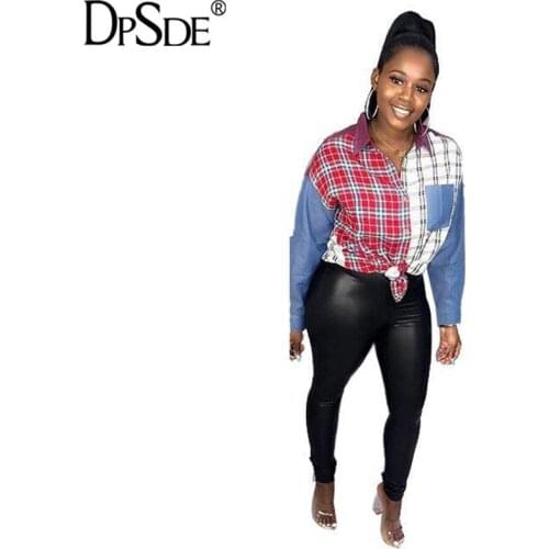 DPSDE Autumn Colorful Grid Casual Shirt New 2020 Full Sleeve Vocation Loose Shirt Turn Down Collar Patchwork Streetwear Shirt