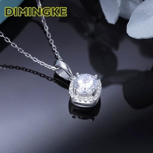 DIMINGKE 1CT 6.5MM D color Mozan Square Pendant Necklace Passed the Diamond Test S925 Silver Woman Jewelry Wedding Party Gift