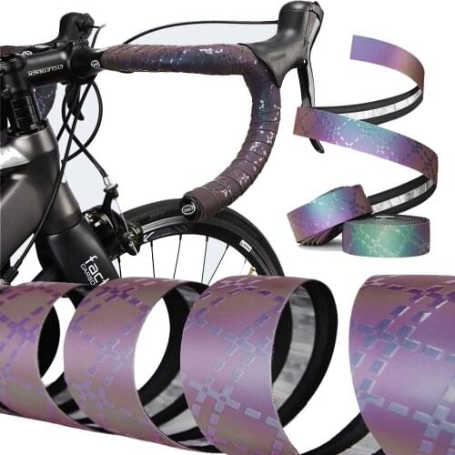 Anti-Slip Road Bicycle Handlebar Tape Light Reflective Bike Handle Bar Grip Gradient Color-Changing Cycling Wrap Bicycle Acces