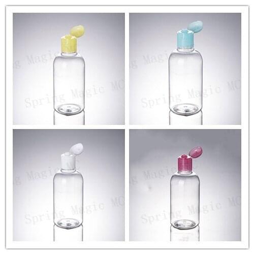 250ML Clear PET Plastic Bottle With Yellow/Blue/White/Pink Flip Lid Cosmetic Packaging,Water/Cleansing Oil/Moisturizer Bottles
