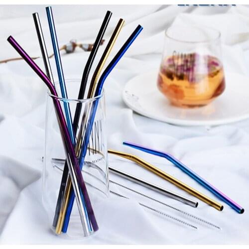 Stainless Steel Straw with Brush Reusable Straight/bent Straw Milk Beverage Accessories Tool Household Products