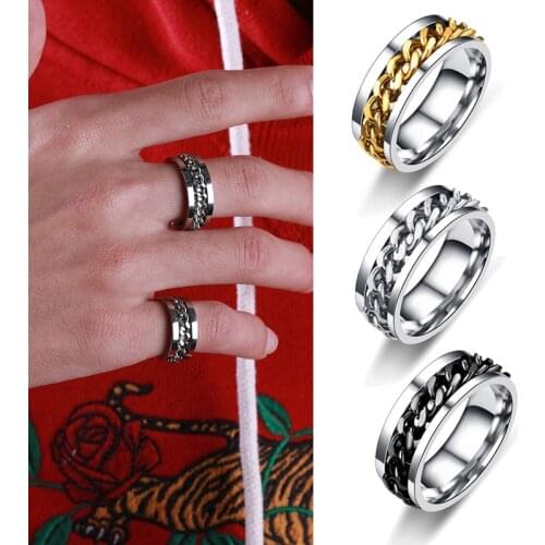 Punk Cool Stainless Steel Rotatable Men Ring High Quality Spinner Chain Women Jewelry Couples Rings for Party Gift