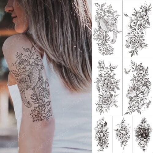 Waterproof Temporary Tattoo Sticker Elephant flowers animal lines Flash Tattoos Tiger fox snake Body Art Arm Fake Tatoo Women Me