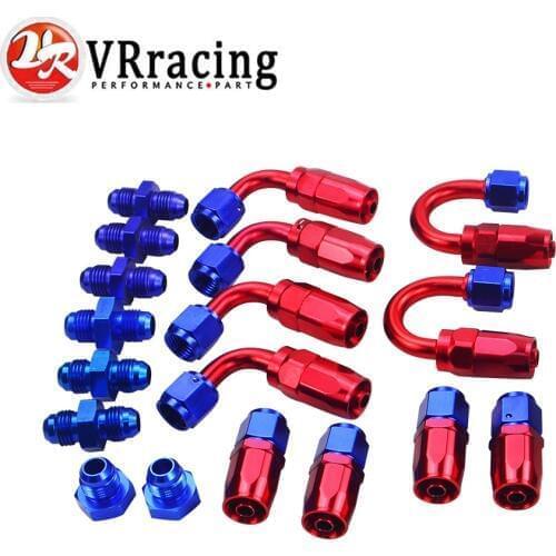 VR - 6 AN AN-6 Straight / 90 /180 Degree Aluminum Swivel Hose End Fitting Adapter Oil Fuel Line + AN6 PORT PLUG VR-SL10AN6-RB