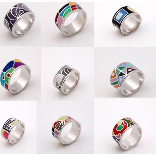 Big Promotion 12 Styles Silver Plated Rainbow Colorful Enamel Jewelry Rings