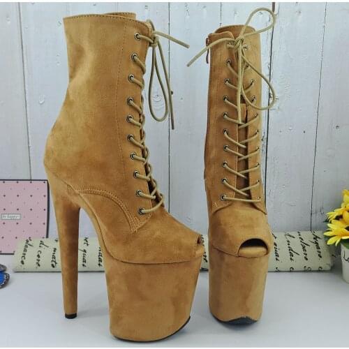 Leecabe Camel Suede upper 20CM/8Inch Womens Platform party High Heels Shoes Pole Dance bootie