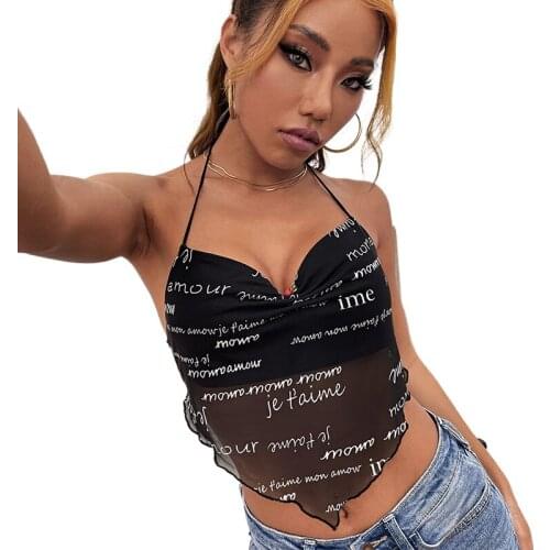 2021 Summer New Letter Printing Sexy Suspenders Halter Spaghetti Straps Small Vest for Women Sexy Streetwear Tank Top Women
