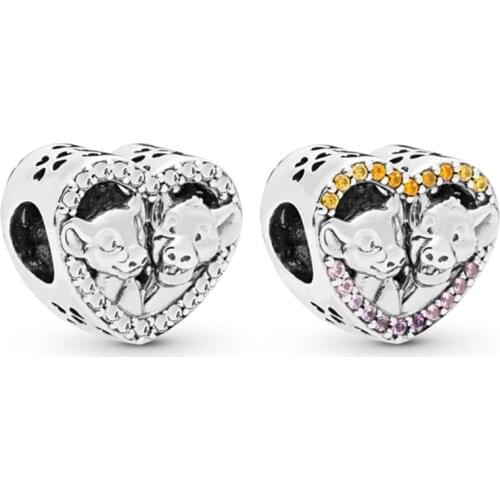 1Pcs New Cute Heart Lion Pendant DIY Beads Suitable for Original Pandora Charm Bracelet Ladies Jewelry Making Gifts