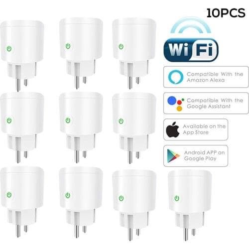 10PCS 16A WIFI Wireless Remote Socket Smart Timer Plug Voice Control EU Home Fire Retardant PC Smart Power Socket EU Plug